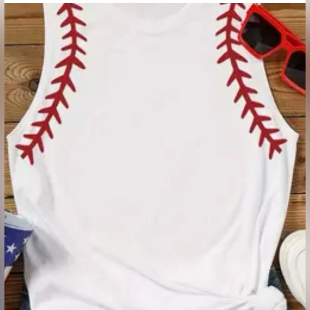Tank Top Sz L NWT Baseball Softball Trim Crew Neck Sleeveless